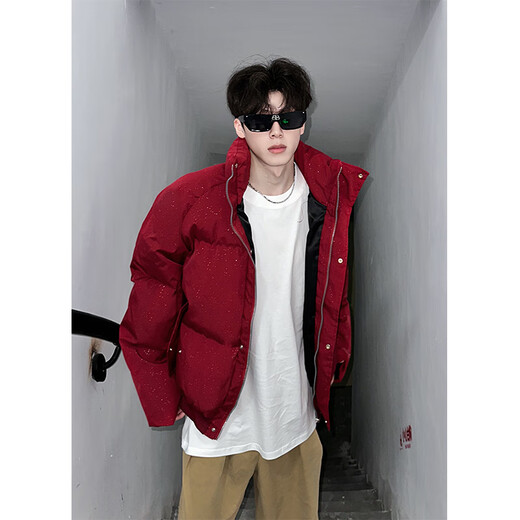 NYING American baby's breath sequined cotton coat men's winter new fashion brand thickened warm cotton coat handsome loose cotton jacket red XL (135-150Jin Jin equals 0.5 kg)