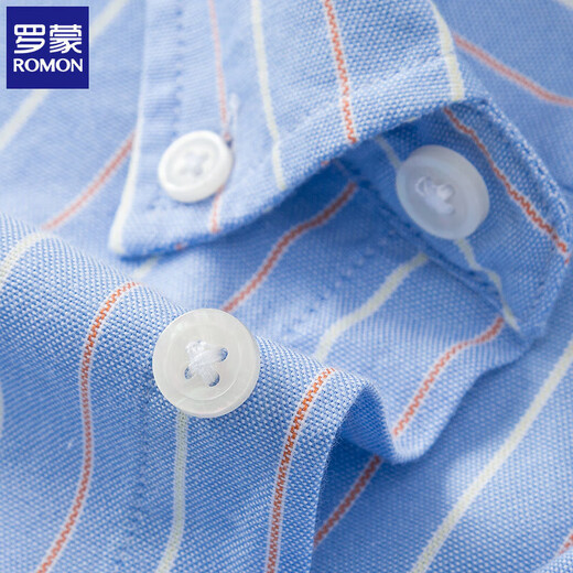 ROMON long-sleeved shirt men business casual middle-aged striped men pure cotton shirt no iron men's top 9203 blue color strip L