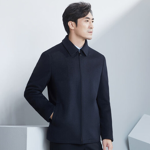 Hongdu Winter Thick Wool Men's Jacket Plus Velvet Thickened Dad's Wear Middle-aged and Elderly Revamped Business Men's Jacket Navy Blue (Black) JK6803 Regular Style 2XL (185/100A)