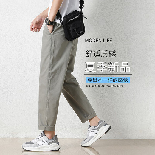 真维斯休闲裤男夏季宽松直筒修身裤子男2025新款潮流潮牌弹力长裤 9904卡其灰色 XL
