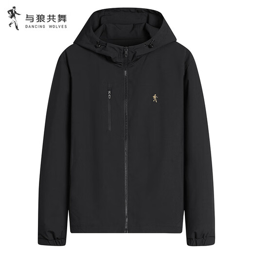 Dances with Wolves Technology Three-Proof & Velvet Lining Autumn and Winter Outdoor Hooded Jacket Men's Jacket 001 Black 175
