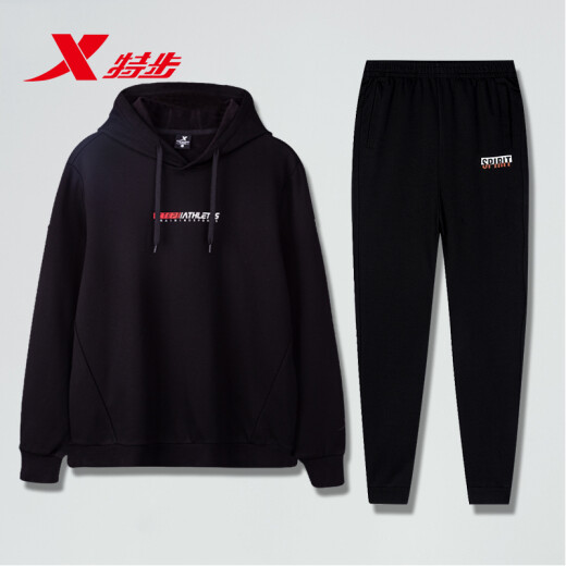 Xtep Sports Set Men's Summer Casual Sportswear Summer Running Sweater Two-Piece Set Sweater 9277+Black 190/3XL