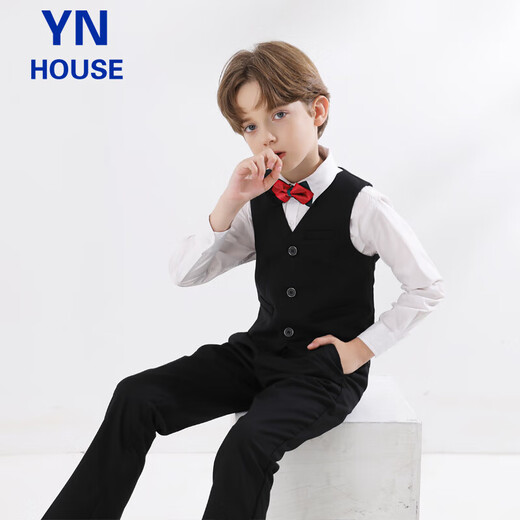 Yinuofang Kinderanzug Weste Anzug Jungen Anzug Kleid Performance Kostüm Schwarz Weste Anzug 140 cm