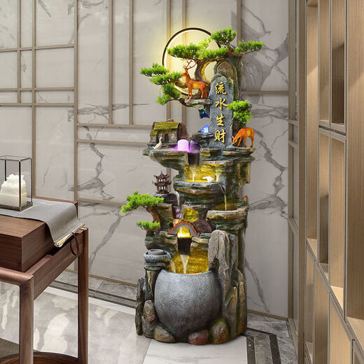 Nuevo piso a gran escala de estilo chino Rockery Flowing Fuente Adornos Sala de estar Feng Shui Circulación de agua Decoración de paisajes de agua 9929 Pequeña altura 110 cm