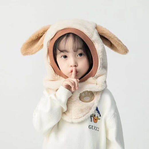 Muchiston children's hat autumn and winter outdoor riding windproof mask for boys and girls, ear protection hood, baby scarf all-in-one hat, beige hat + protective cover, can be worn by 3-8 years old