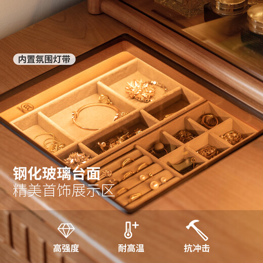 Genji Wood Language Solid Wood Dressing Table Simple Retro Dressing Table Bucket Cabinet One-piece Cherry Wood Furniture Bedroom Dressing Table + On Shelf