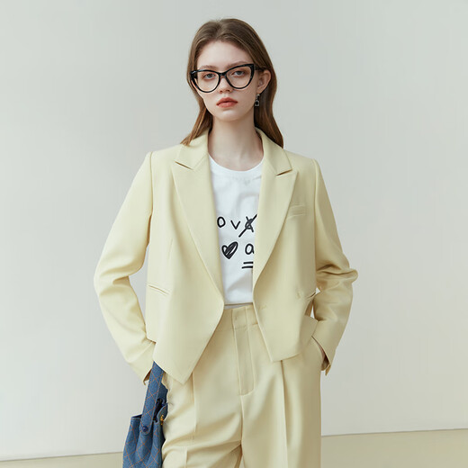
Fan Silan 23FS11148 wide-leg pants suit set for women's new short suit jacket two-piece set for bud yellow pants S