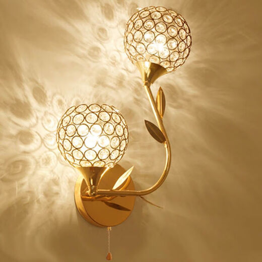 Yilin Wall Lamp Bedroom Wall Bedside Lamp Simple Modern Creative European American American LED Living Room Aisle Stair Lamp Double-Headed Gold + 5W Light Source Pull Switch