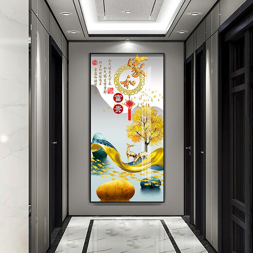 Mo painted Lulin modern simple entrance decoration painting opposite the door mural painting at the end of the corridor hanging paintings light luxury elk aisle entrance door painting 9-Home and Fugui 12149 Porcelain diamond inlaid 70*140 cool black
