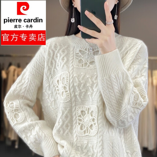 Pier Cardin 100% reiner Kaschmirpullover für Frauen runder Hals schwerer Industrie Haken und hohl gestrickter Pullover loßer fauler Kaschmirbasis Original Samtreis L.