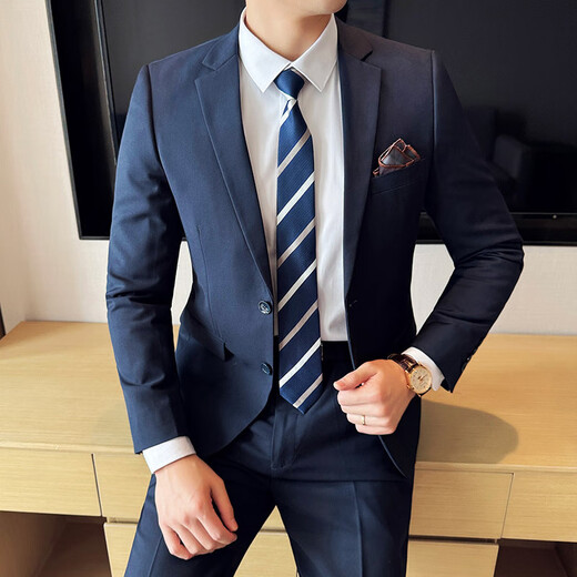 Romon (Romon) Costume Men's Business Commuting Suit Formal Suit formel de mariage Men de mariage Groomsmen Veste Veste Men Double Bouton Black [Costume + pantalon + chemise] 2xl [135-150Jin [Jin est égal à 0,5 kg]] + 8 cadeaux