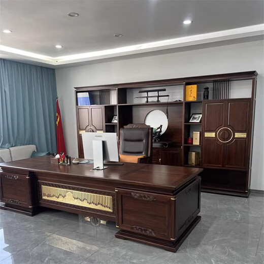 Ningqiu Luoge (NICHLORT) new Chinese style executive desk and chairs office boss president chairman ebony wood golden sandalwood solid wood file bookcase bookcase golden sandalwood