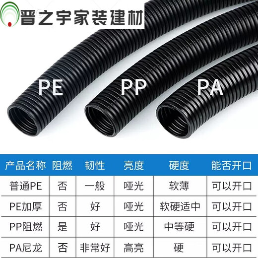 Junmo plastic open corrugated pipe waterproof and flame retardant cable protective cover threaded hose outdoor sun protection and anti-aging PEAD10 inner diameter 6 points 5mm 100 meters