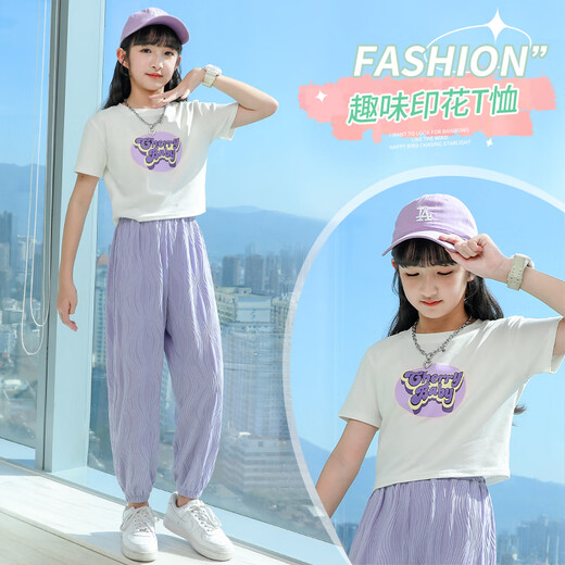 小猪彼特女童短袖t恤2025新款夏季儿童短款修身上衣白色T夏装女孩中袖半袖 9889白色16012粉色【套装】 120 cm