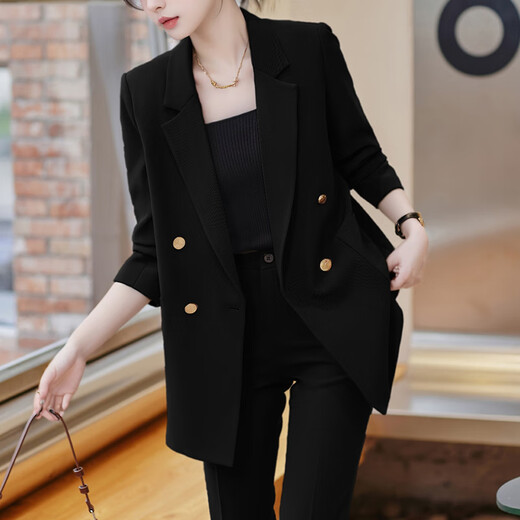 Troman black suit women's spring and autumn professional formal wear casual loose commuting OL suit jacket work clothes