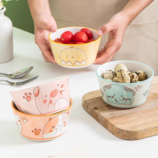 Persson ceramic tableware cute dishes internet celebrity high-looking household rice bowl 4.5-inch food bowl animal head 4 pieces mixed