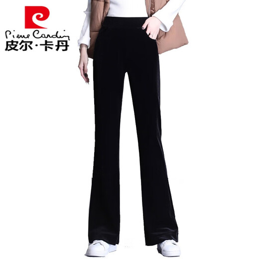 皮尔卡丹金丝绒喇叭裤女2024秋冬高腰显瘦宽松大号垂感微喇叭拖地九分长裤 加绒 3886 黑色 加厚 长裤 2XL 【126-135斤】
