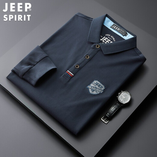 Jeep (JEEP) POLO shirt men's long-sleeved spring and autumn business casual men's lapel top men's t-shirt bottoming shirt blue L