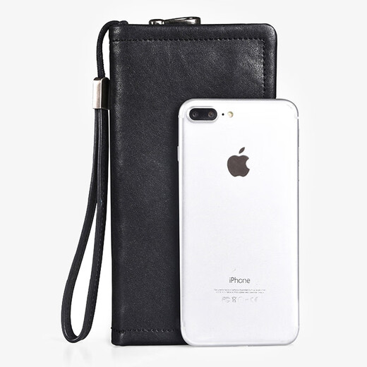 
ManniQSON brand wallet men's long clutch bag genuine leather large capacity trendy mobile phone bag business versatile change card bag black