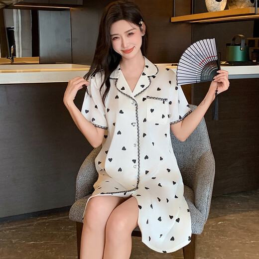 
Modal summer ice silk nightgown for women short-sleeved thin Japanese shirt dress pajamas for women sweet leopard print floral casual home clothing 11969 One size F
