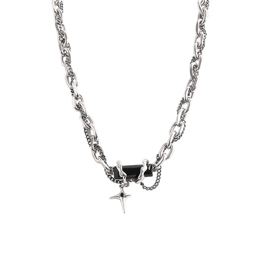 TULM black diamond multi-layer winding necklace pendant for men and women, trendy and cool clavicle chain for couples, Valentine's Day birthday gift for boyfriend L1157 dark winding star necklace