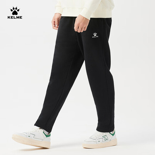 KELME fleece sweatpants men's winter warm loose straight solid color sweatpants casual long pants agate black L