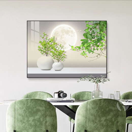 Mo style restaurant decoration painting modern minimalist dining room banner hanging painting light luxury dining room background wall kitchen mural no punching three meals four seasons 70*50cm crystal porcelain