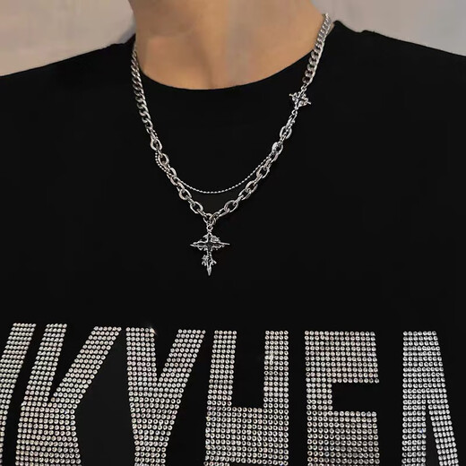 Bai Qixin necklace men's trendy cross pendant clavicle chain men's fashion niche high-end accessories sweater chain pattern cross necklace