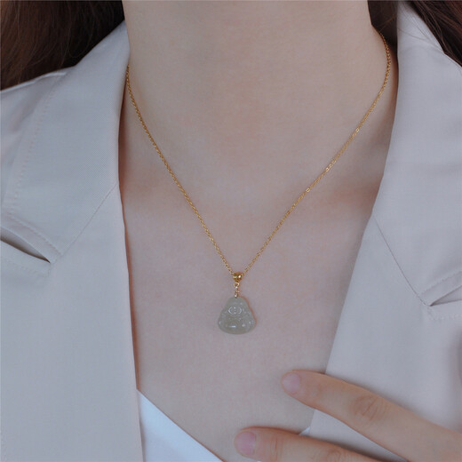 Retro Hetian Jade Laughing Buddha Necklace for Women High-end Light Luxury Necklace Simple Temperament Clavicle Chain Niche Design ins XL20281 (Dark)