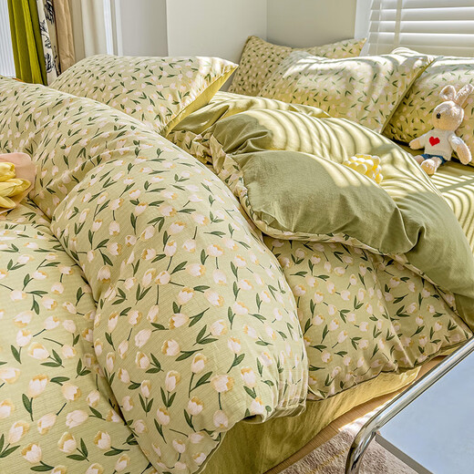 Xizun Nantong bed four-piece set pure cotton Class A 100 cotton quilt cover bed sheet brushed dormitory quilt single double 4-piece set Baili green 1.8m bed sheet four-piece set (quilt cover 200*230) Xizun Nantong bed four-piece set pure cotton Class A 100 cotton quilt cover bed sheet brushed dormitory quilt single double 4-piece set Baili green 1.8m bed sheet four-piece set (quilt cover 200*230)