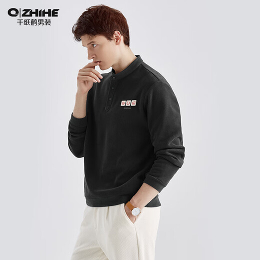 Qian Zhihe 2024 spring and autumn new men's long-sleeved knitted sweatshirt Henry collar solid color bottoming shirt top jacket men's 30C Khaki S