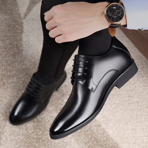 Classic Car Height-verstärkter Schuhe für Männer 6 cm Lederschuhe für Männer echte Leder atmungsaktiven formalen Lederschuhen für Männer Business Casual Toe Layer Cowhide Unsichtbare innere Höhe 8cm Schnüre-up Schwarze Hochzeitsschuh für Männer 683 Schwarz (innere Höhe 6 cm) 43