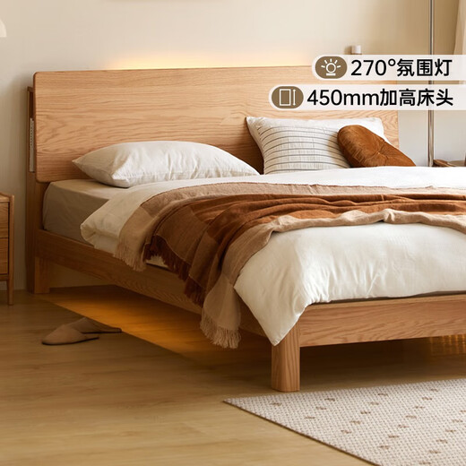 原始原素全实木床1.8米x2米现代简约主卧双人床纯实木榫卯大床L701D 高体-原木色1.2床+床垫10cm 大板床