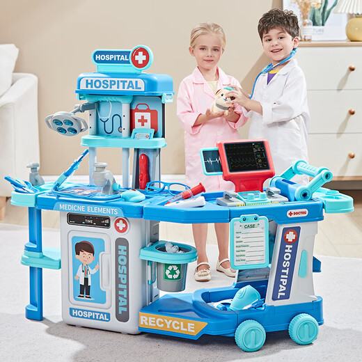 Yunya Kinderarzt Spielzeug Set spielen Haus als Krankenschwester Doctor for Injection Eltern-Kind-Interaktion Junge und Mädchen Neujahr Geschenk Pink-Trolley+Trolley