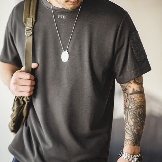 Maden Workwear American Casual Honeycomb Textur kurzärmelig T-Shirt Herren Sommer Basic atmable Sweat Training Top Kaffee L.