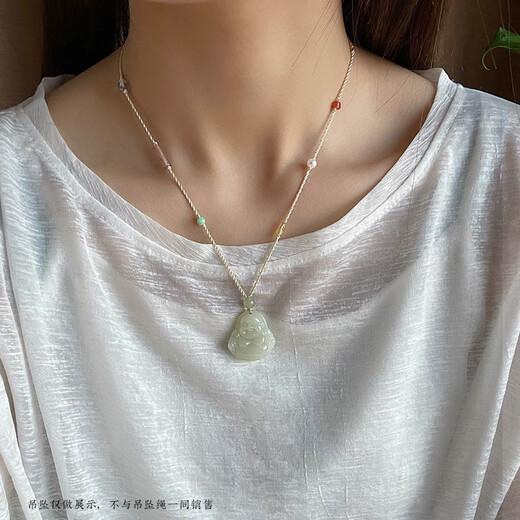 Only one pair of natural stone necklace rope gold lock jade hand-woven gold braided rope pendant clavicle chain versatile fresh niche style champagne color