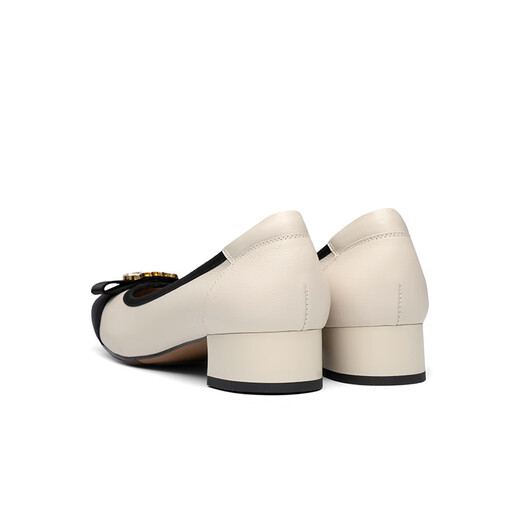 
Red Dragonfly Women's Singles Shoes New Small Flavor Light Mouth Color Bundle Thick Heel Women's Dog Shoes Commuter Women's Singles Shoes WGB12056 Bei White 38