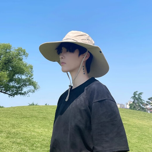 Memaru summer outdoor sun hat men's sun hat sun hat large brim mountaineering hat fishing fisherman hat men's khaki