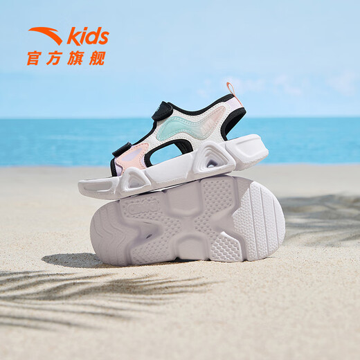 ANTA Children's Sandals Girls' Beach Shoes Summer Open-Toe Breathable Velcro Arch Sandals ANTA White/Light Mist Purple/Black-1 30 Inner Length 18.5cm