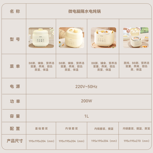 Tianji (TONZE) Tianji Electric Stew Pot, Electric Stew Cup, Soup Pot, Waterproof Stew Cup, Electric Steamer, Stew Pot, Quick Stew Pot, Healthy Bird's Nest Stew Cup, 1L Single Pot | Micro Pressure Waterproof Stew | Anti-scalding Basket