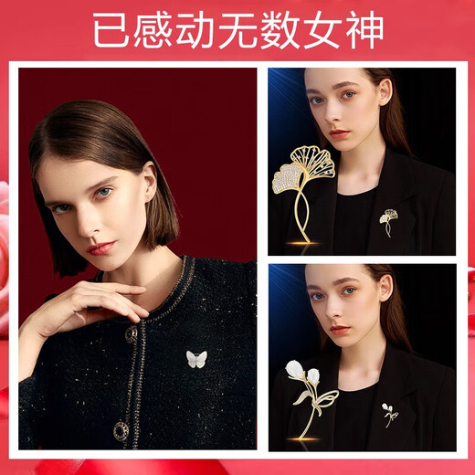 Ancient brooch, high-end women's light luxury corsage gift box, exquisite niche pin, silk scarf button, birthday gift for women, practical three-piece set of bright brooch