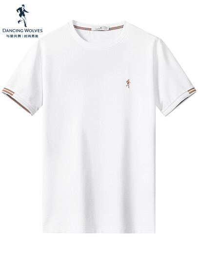 Dancing with Wolves [with mulberry silk] round neck short-sleeved T-shirt for men 2025 summer new embroidery cool breathable base short t6623 white 803 L (175)