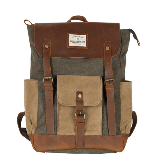 World Geography Leather Backpack Men's Retro's Retro Casual Backpack ordinateur portable de 15,6 pouces toile d'étudiant Sac à école d'étudiant Green