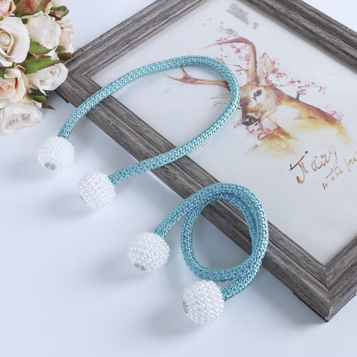 Curtain straps, one pair, curtain buckles, bed curtain storage ropes, magnetic pearls, no punching required, curtain straps - Kong blue, 1 pair, 2 pieces, no Specifications