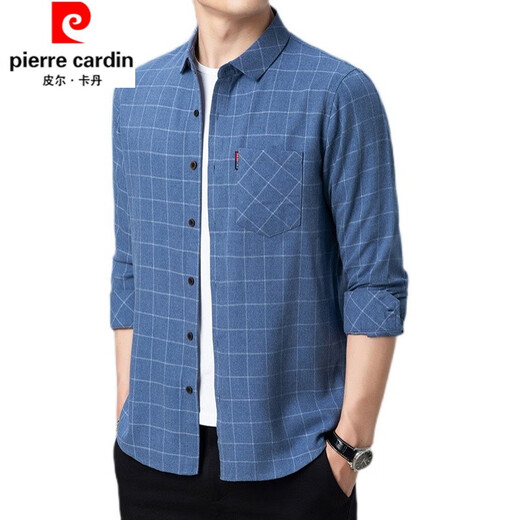 Pier Cardin Pure Cotton Komfortable langärmeliges Hemd Herren Frühling und Herbst mittleren Alters und ältere Männerplaid losen losen, großgrößter Baumwoll-Hemd-Hemdjacke 6626 Gray Thin Style 170/l Empfohlen 115-135jin [Jin gleich 0,5 kg]