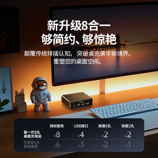 绿联USB插座氮化镓20W/65W快充魔盒插排便携插线板迷你多功能适用苹果16华为小米手机iPad 【性价比力荐】20W快充*8口合一