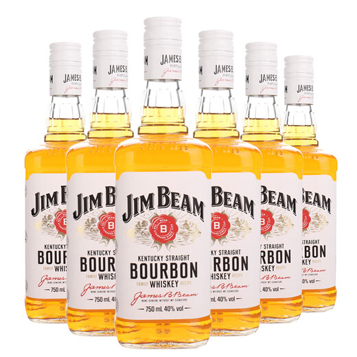金宾（Jim Beam）波本威士忌美国进口洋酒 调和型 白占边黑麦/蜂蜜味/苹果味酒送礼 【6支装】金宾波本750ml*6