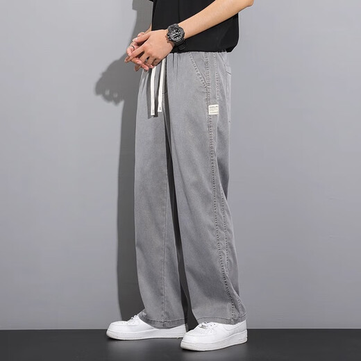 Jeans Men's Tennis Summer Thin Fashion Brand Straight Loose Men's Ice Silk Wide-leg Summer Casual Long Pantalon Men 1048 Gray M