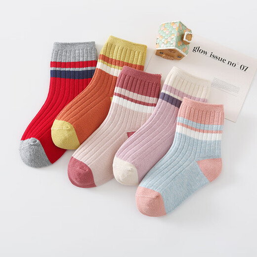 Six-fingered mouse double-needle crafts ~ children's socks autumn and winter boys and girls spring and autumn combed cotton girls medium and large children's mid-calf socks 92 male color (classic) 5 pairs M recommended 4-6 years old (socks label 6-9 years old)