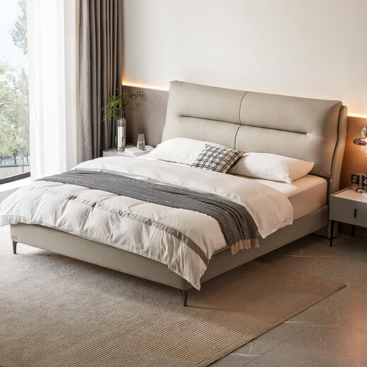 
Lin's Home Modern Simple Leather Bedside Layer Cowhide Master Bedroom Double Bed Small Household Lin's Wood Industry TPC717 Far Mountain Ash High Bed + 316 Mattress 1.8x2m